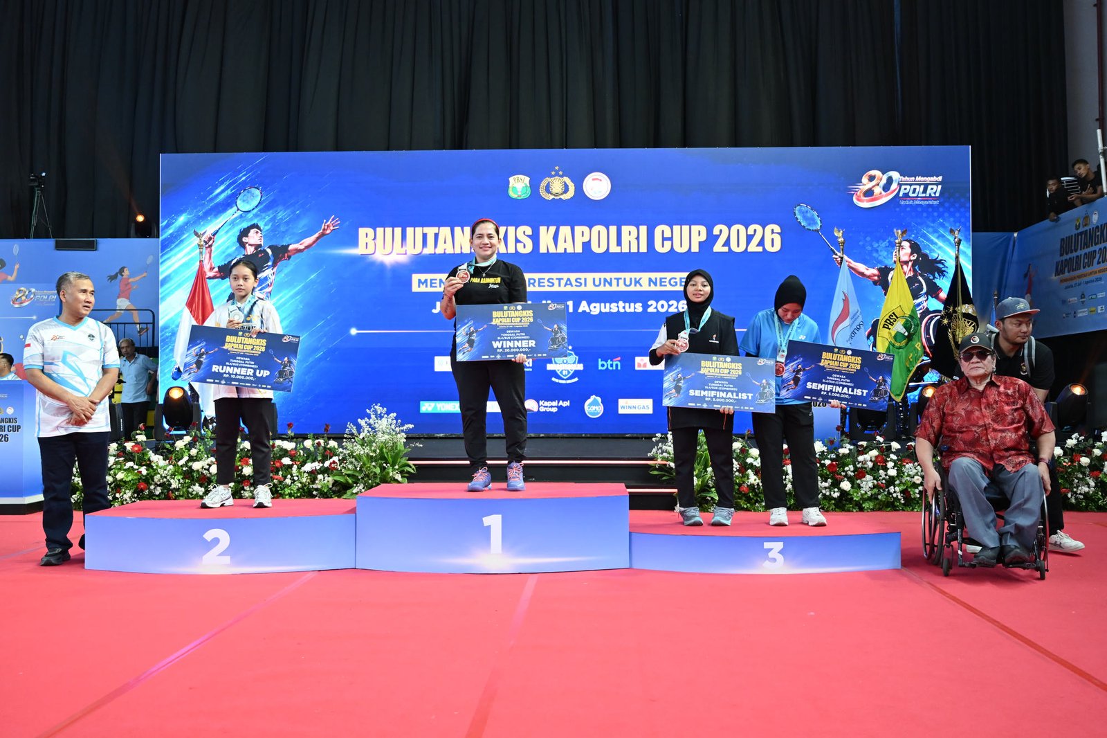 Upacara penghormatan pemenang dan penutupan kejuaraan Kapolri Cup 2026 di GOR Universitas Negeri Jakarta, Sabtu (1/08/2026). NPC INDONESIA/Agung Wahyudi