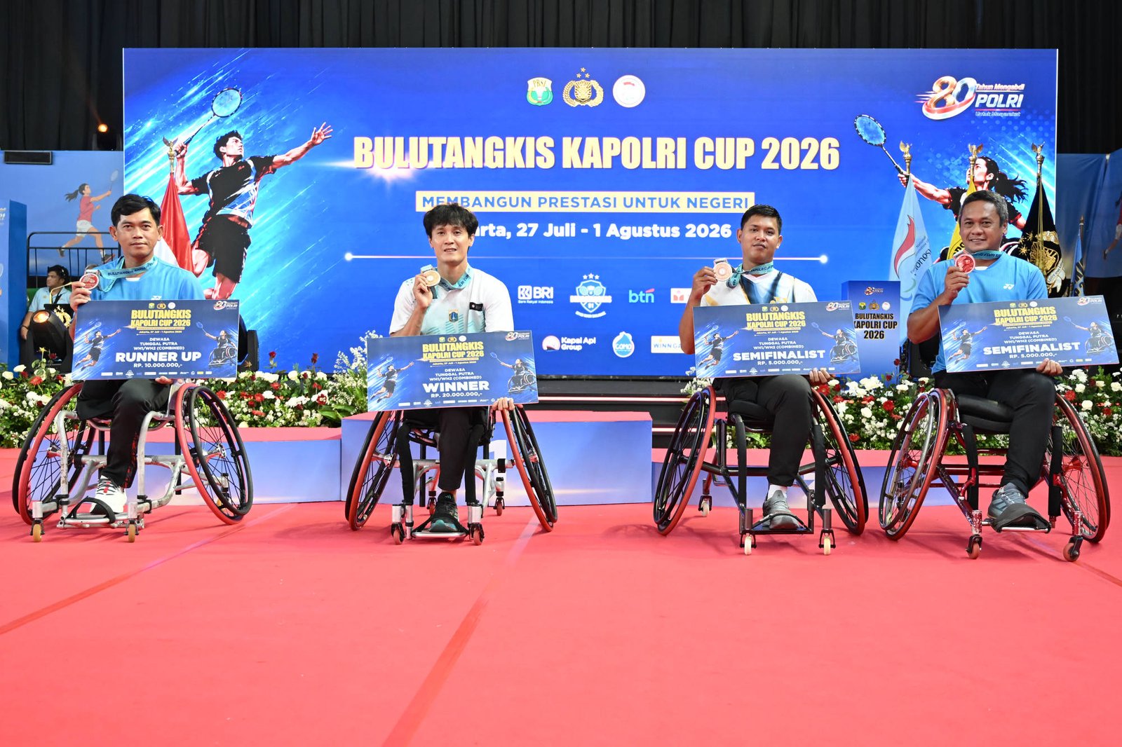 Upacara penghormatan pemenang dan penutupan kejuaraan Kapolri Cup 2026 di GOR Universitas Negeri Jakarta, Sabtu (1/08/2026). NPC INDONESIA/Agung Wahyudi