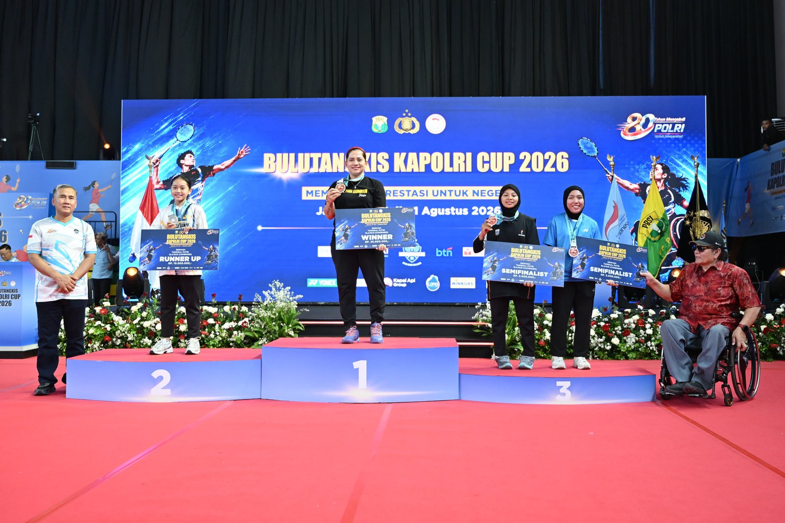 Upacara penghormatan pemenang dan penutupan kejuaraan Kapolri Cup 2026 di GOR Universitas Negeri Jakarta, Sabtu (1/08/2026). NPC INDONESIA/Agung Wahyudi